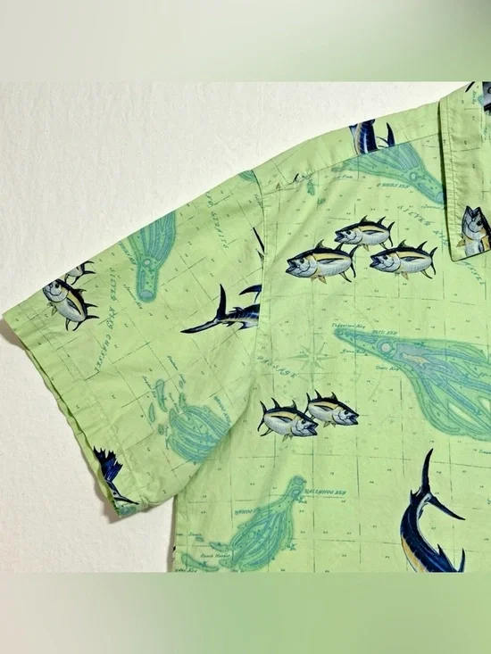 VTG Columbia PFG Men's Marlin Button Up Short Sleeve Fishing Lime Green Shirt XL - Picture 2 of 14